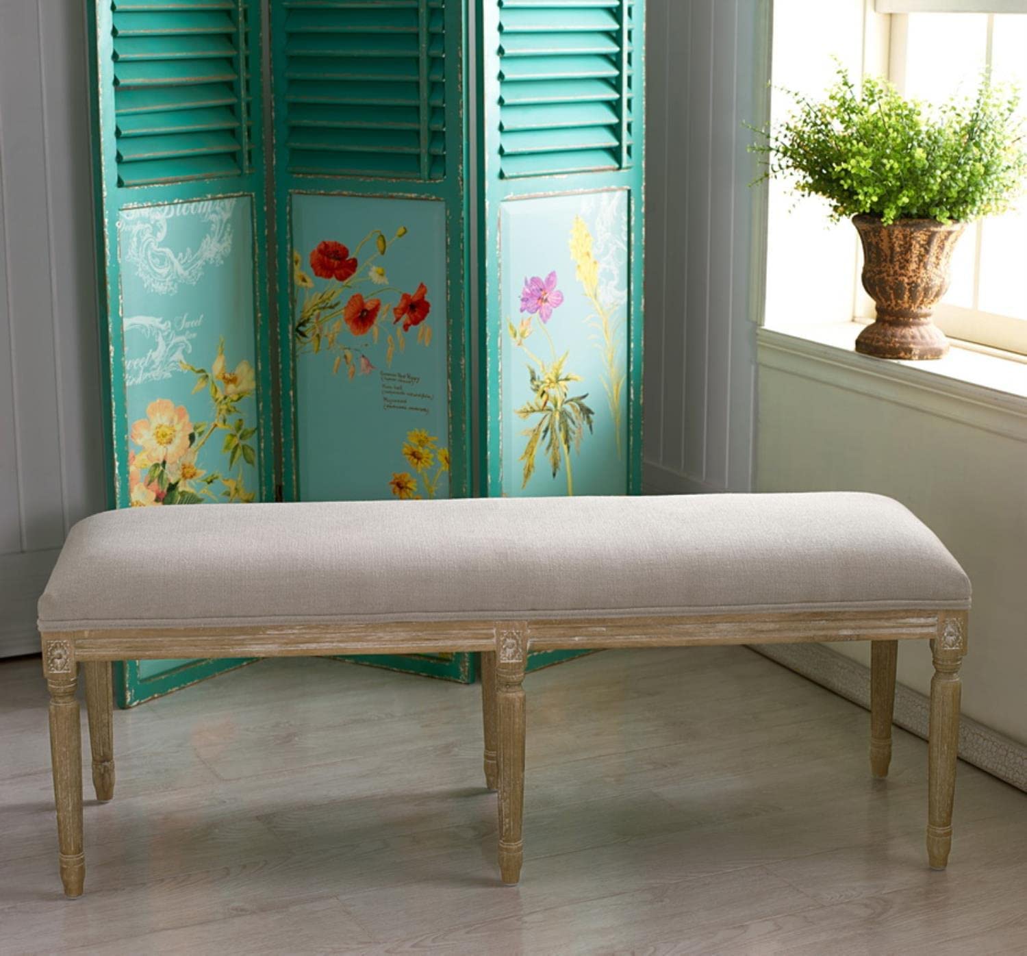 Baxton Studio Clairette Beige Linen French Style Natural Oak Wood Bench