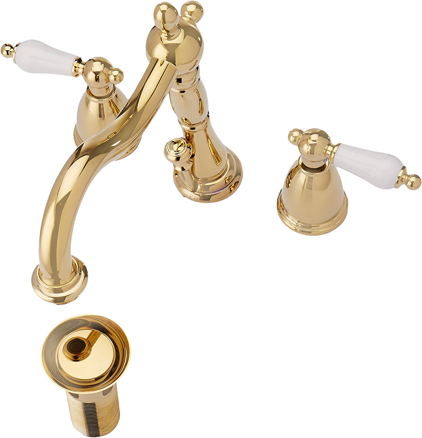 Kingston Brass KB1972PL Heritage Widespread Lavatory Faucet with Porcelain Lever Handle, Polished Brass,8-Inch Adjustable Center