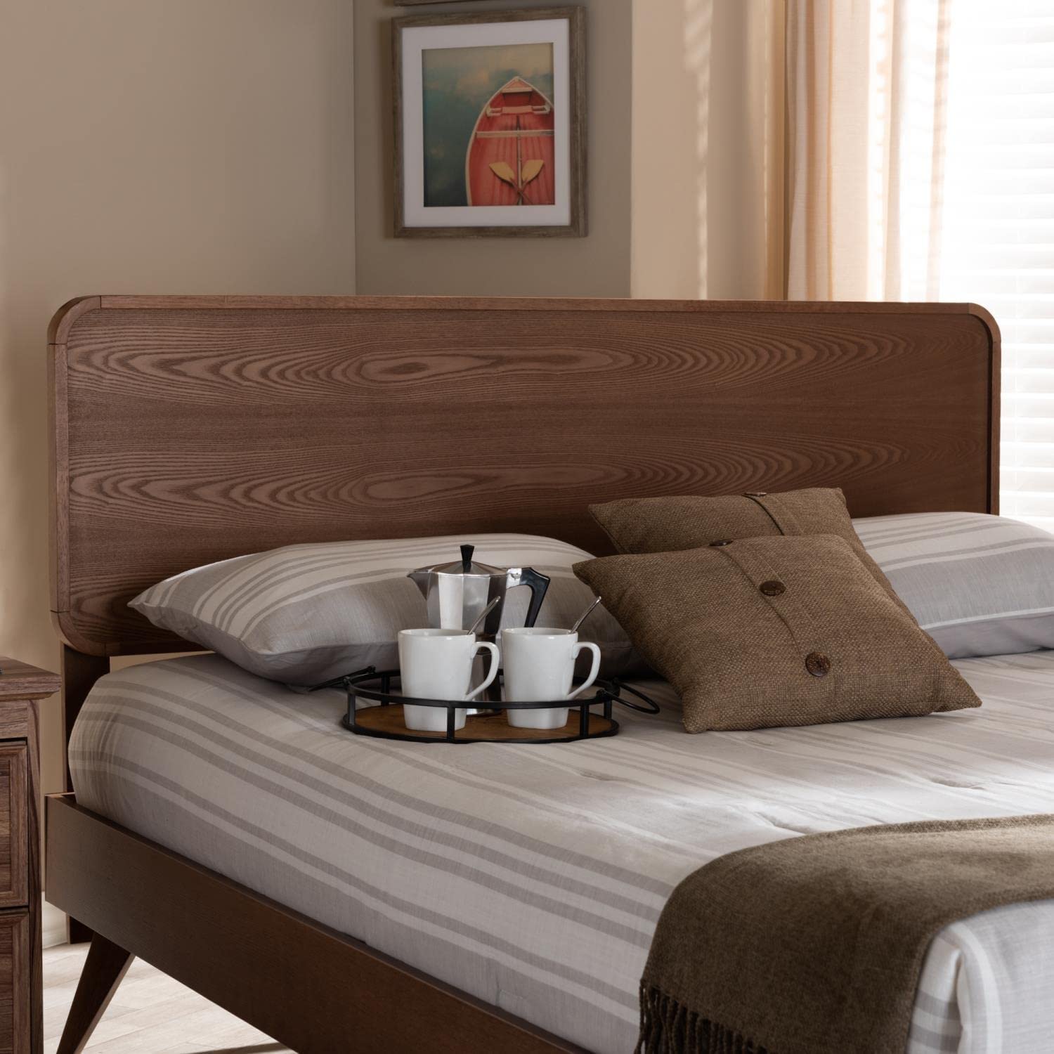 Baxton Studio Mailene Mid-Century Wood Queen Headboard in Walnut Brown