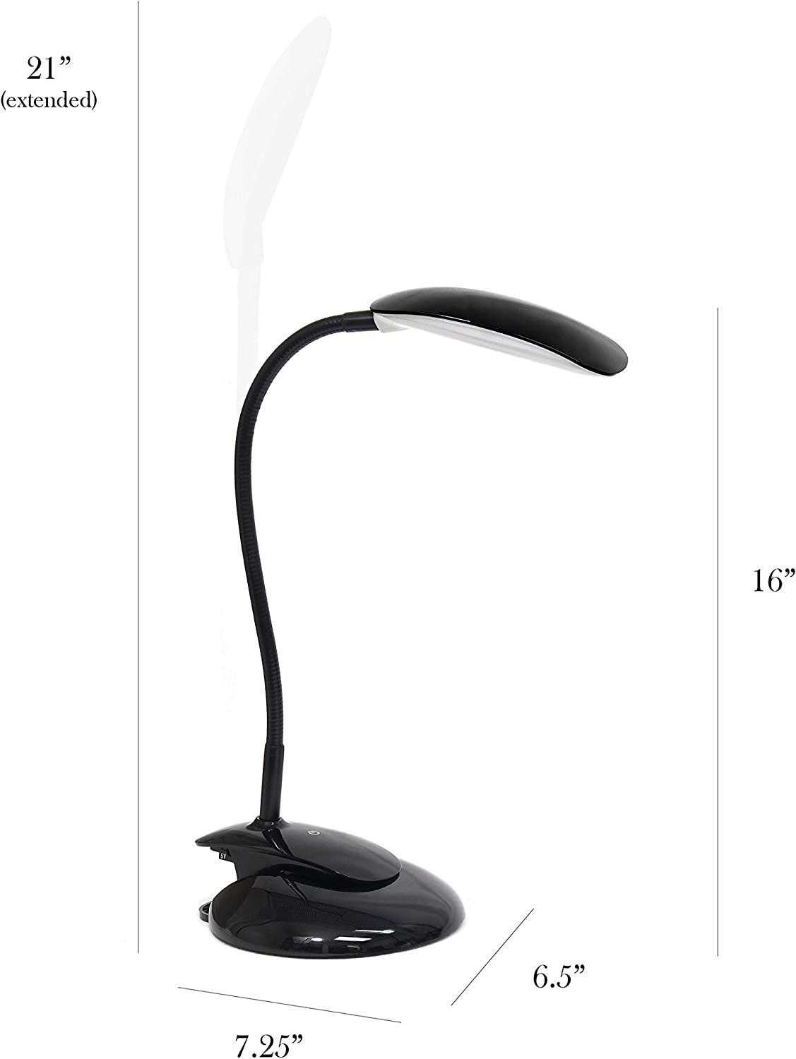 Simple Designs LD2021-BLK Flexi Rounded Clip Light LED Desk Lamp, Black