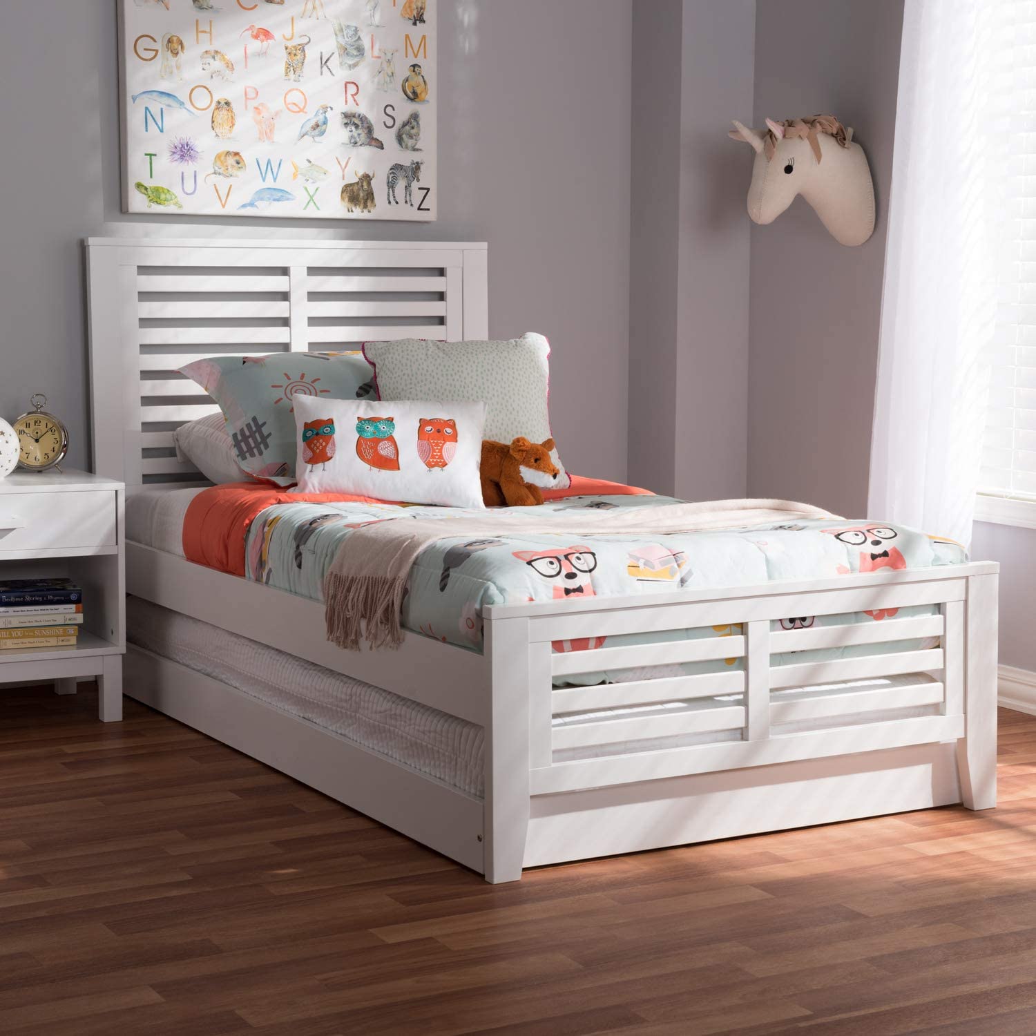 Baxton Studio Sedona Modern Classic Mission Style White-Finished Wood Twin Platform Bed with Trundle White/Twin//White/Mission/Rubber Wood/Poplar/LVL