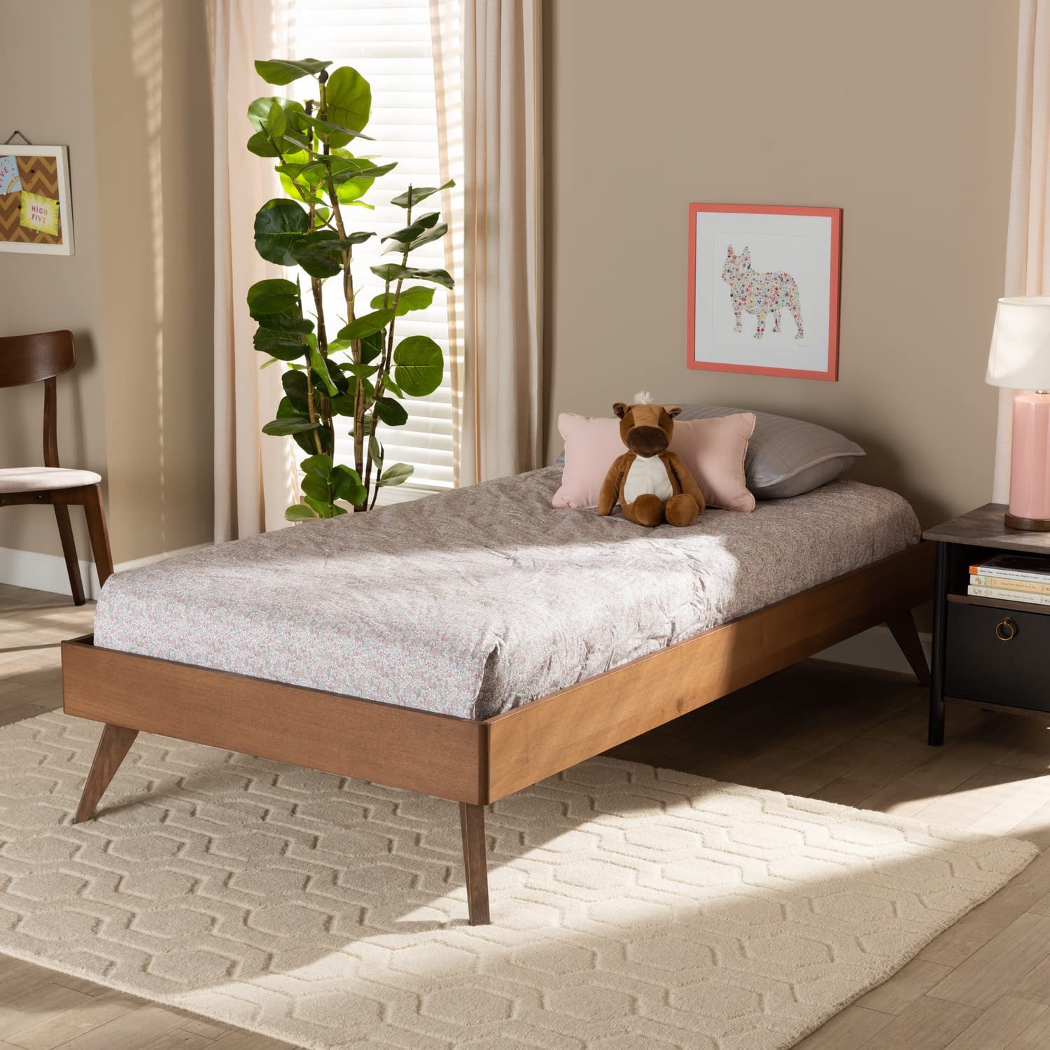 Baxton Studio Lissette Mid-Century Modern Ash Walnut Finished Wood Twin Size Platform Bed Frame