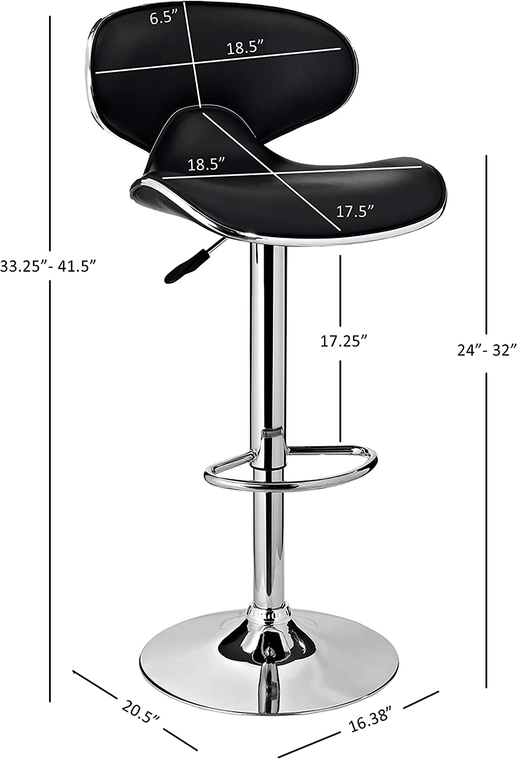 Powell Furniture Powell PU, Chrome/Black Barstool