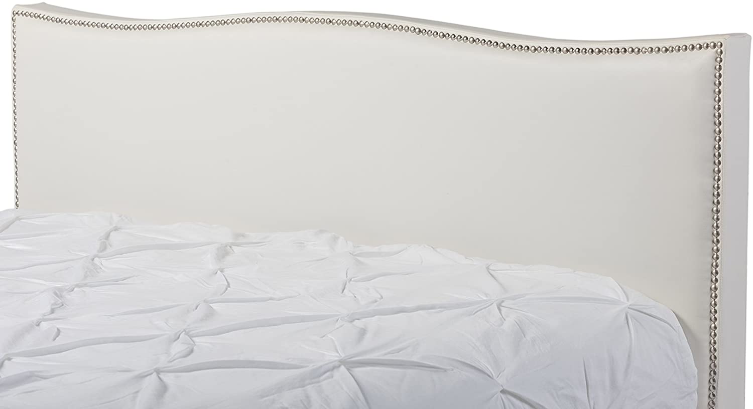 Baxton Studio Battersby White Modern Bed with Upholstered Headboard - Queen Size