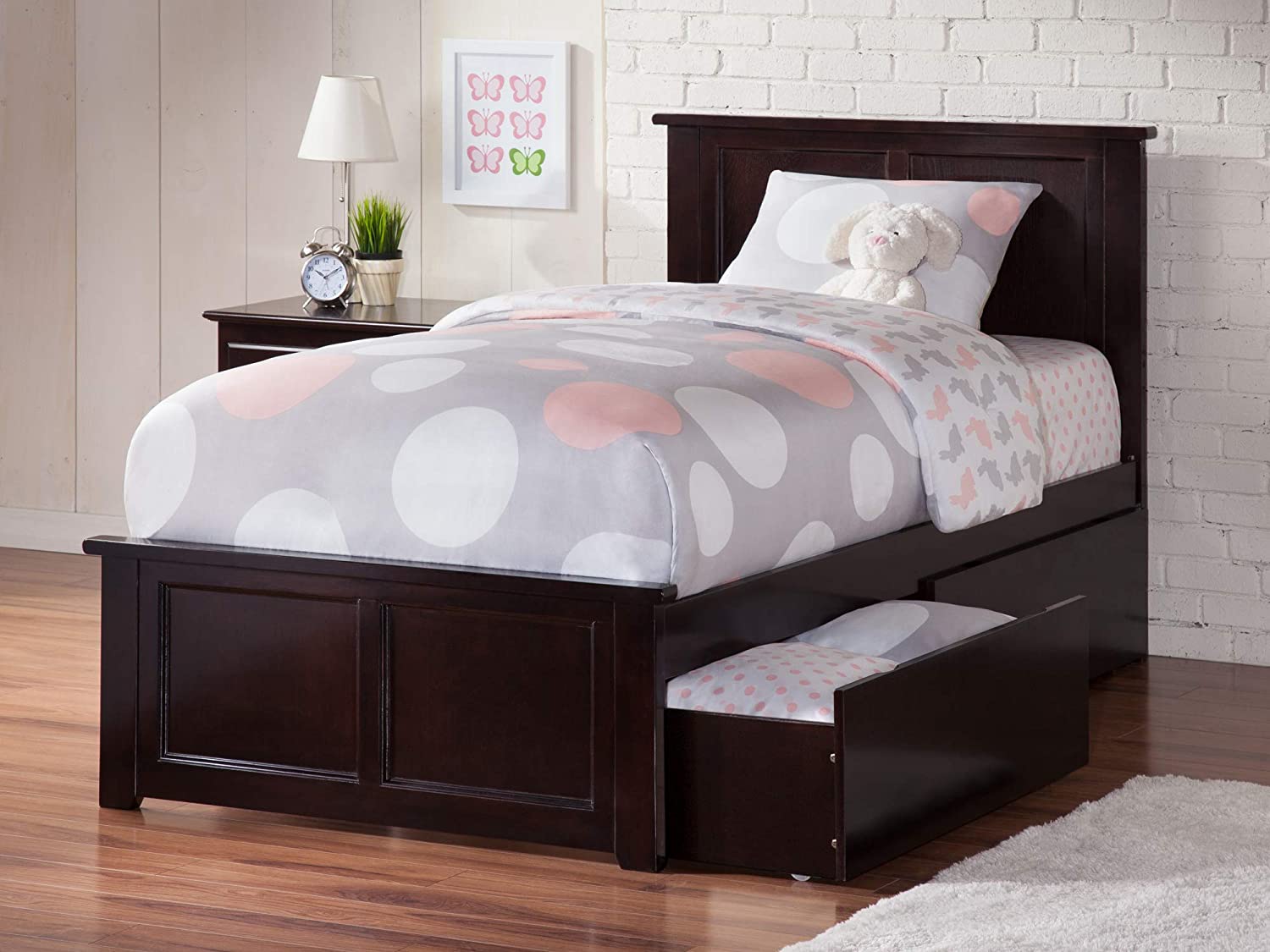 AFI Madison Platform Matching Footboard and Turbo Charger with Urban Bed Drawers, Twin XL, Espresso