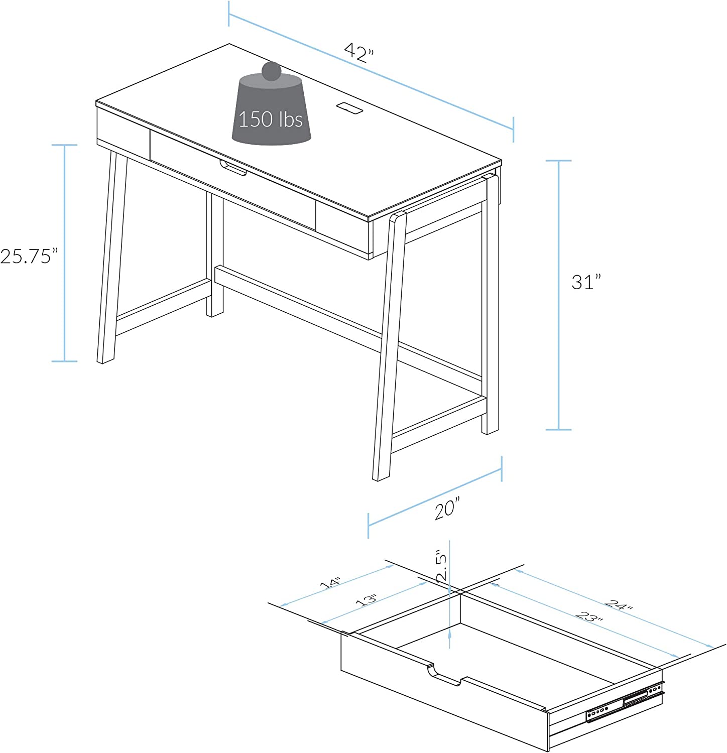 Casual Home Neorustic Smart Desk with USB Ports, Solid American Maple Legs