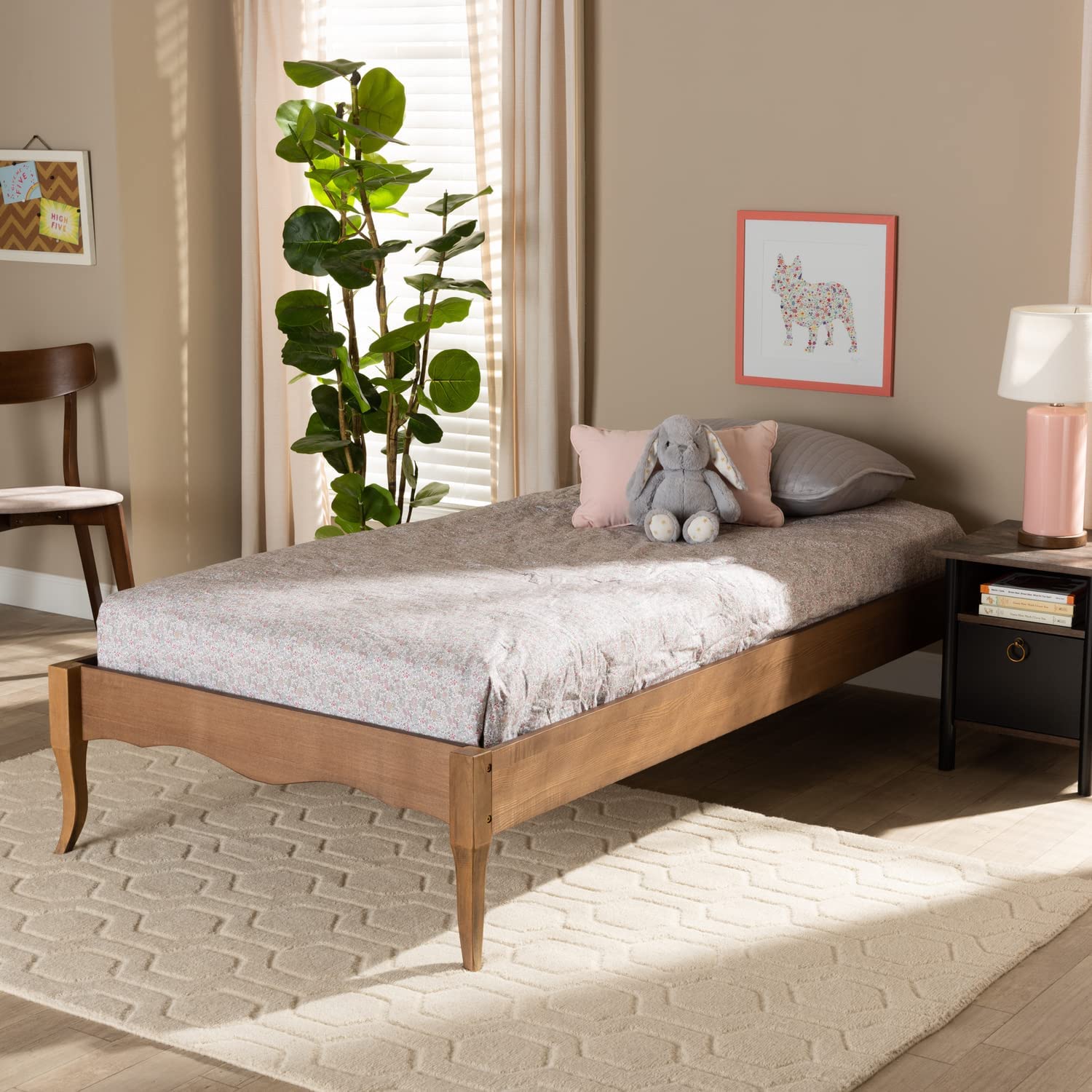 Baxton Studio Marieke Vintage French Inspired Ash Walnut Finished Wood Twin Size Platform Bed Frame