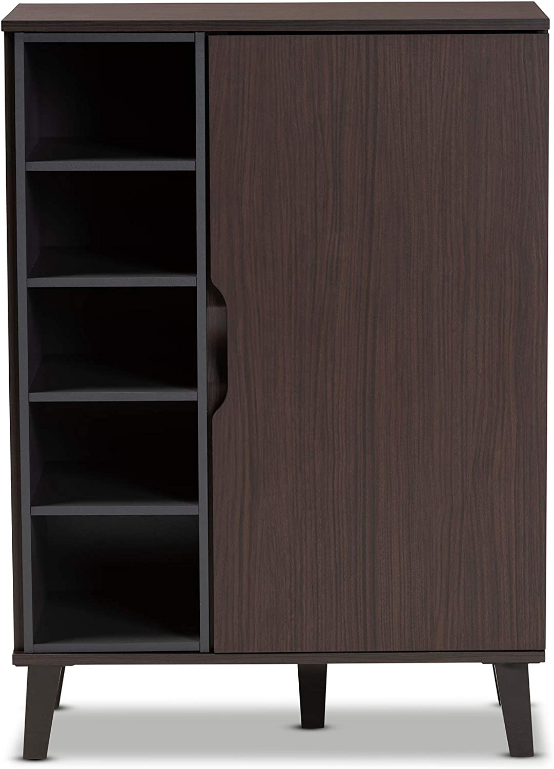 Baxton Studio Idina Mid-Century Modern Two-Tone Dark Brown and Grey Finished Wood 2-Door Shoe Cabinet