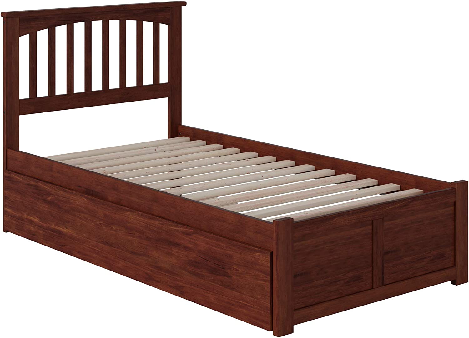 AFI Mission Platform Bed with Flat Panel Footboard and Turbo Charger with Twin Size Urban Trundle, Walnut