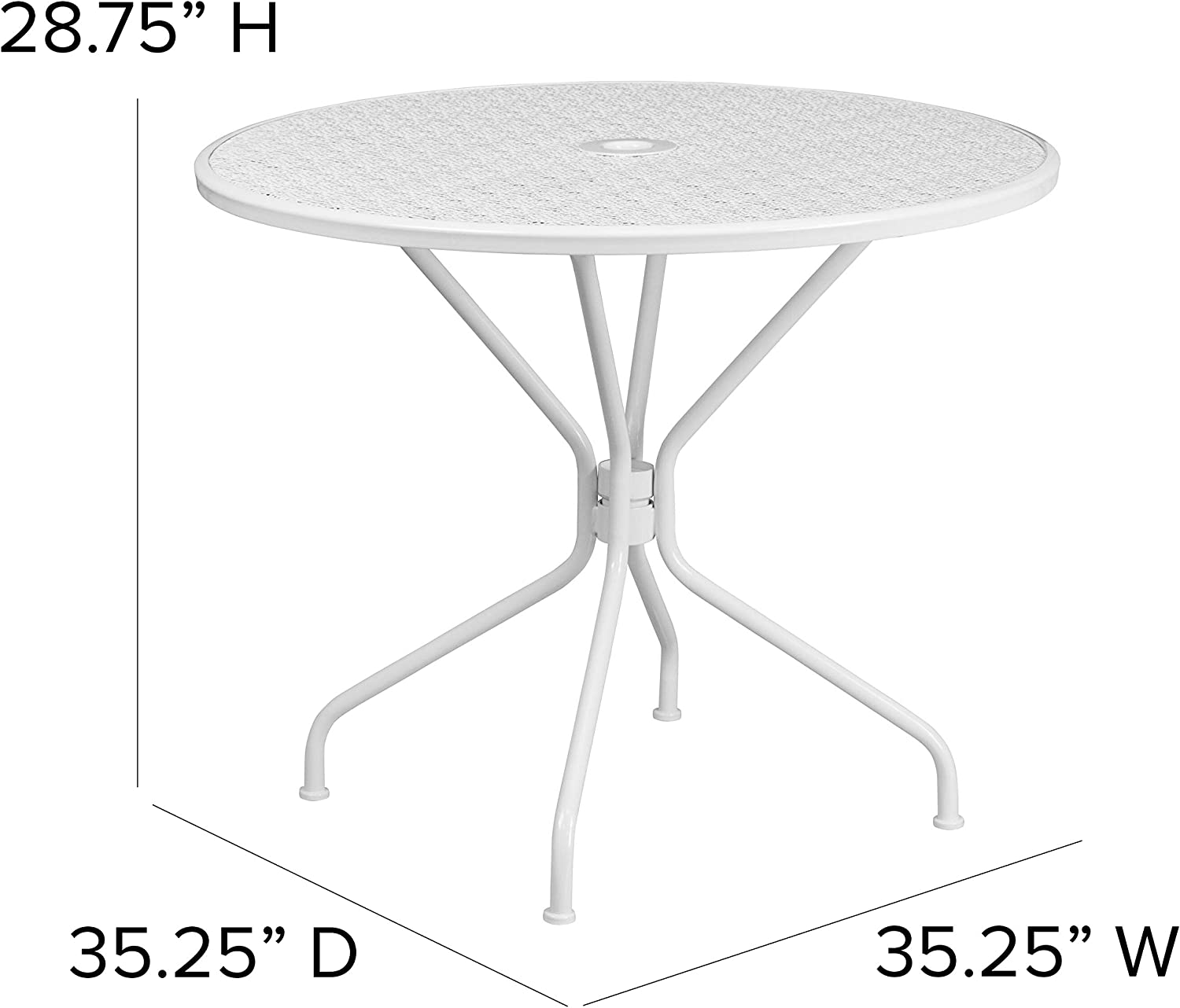 Flash Furniture Commercial Grade 35.25&#34; Round White Indoor-Outdoor Steel Patio Table with Umbrella Hole