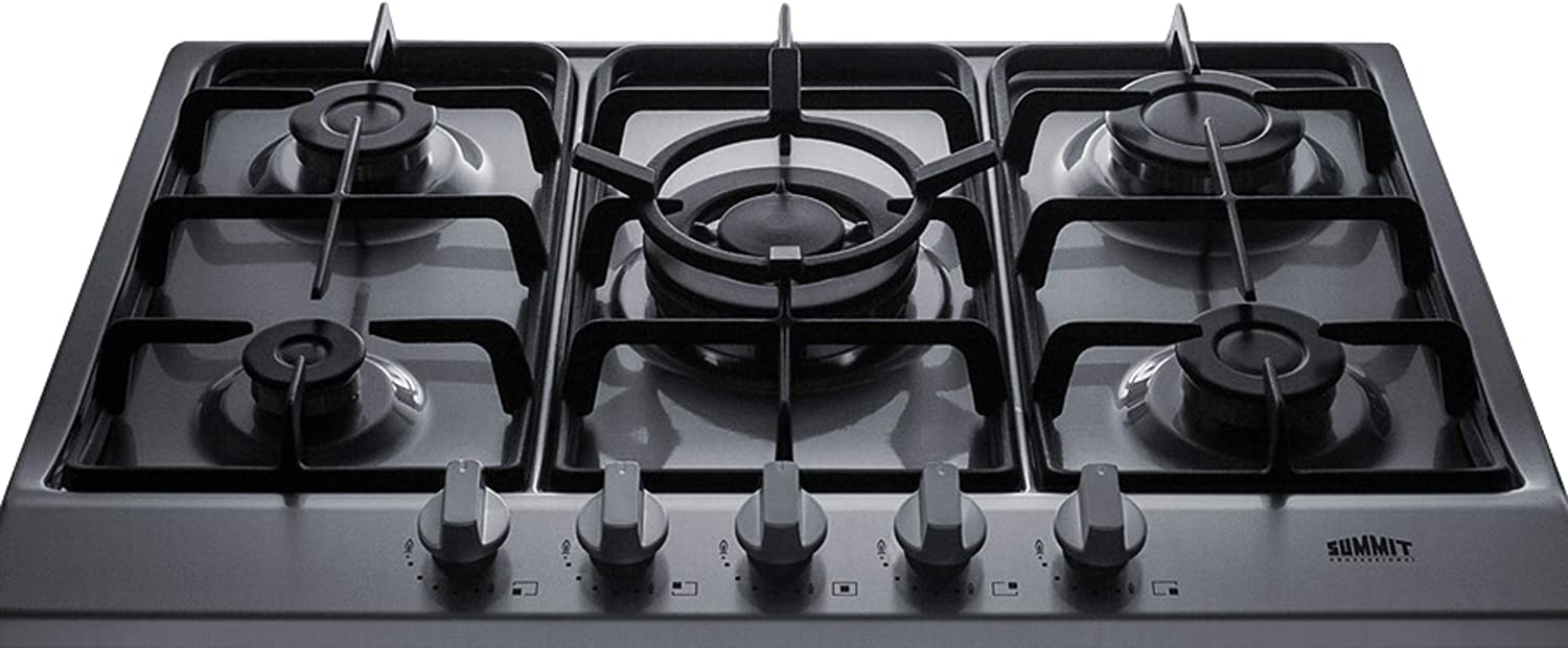 Summit GC527SS 27&#34;&#34; Gas Cooktop with 5 Sealed Burners Wok Ring Continuous Cast Iron Grates in Stainless Steel