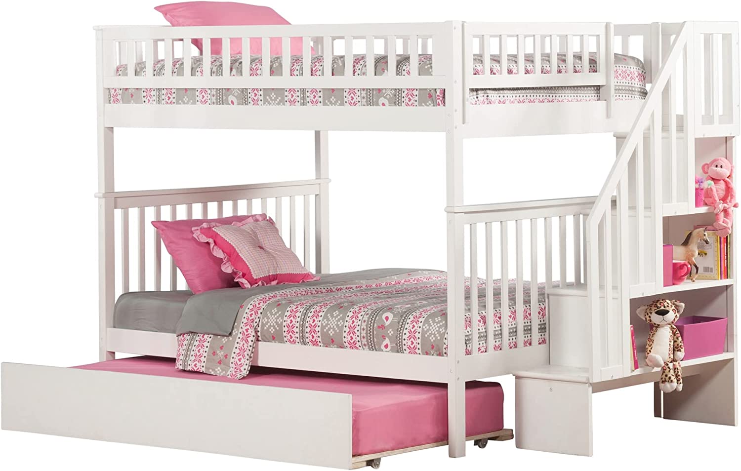 AFI Woodland Staircase Bunk Urban Trundle Bed, Full, White, Full/Full