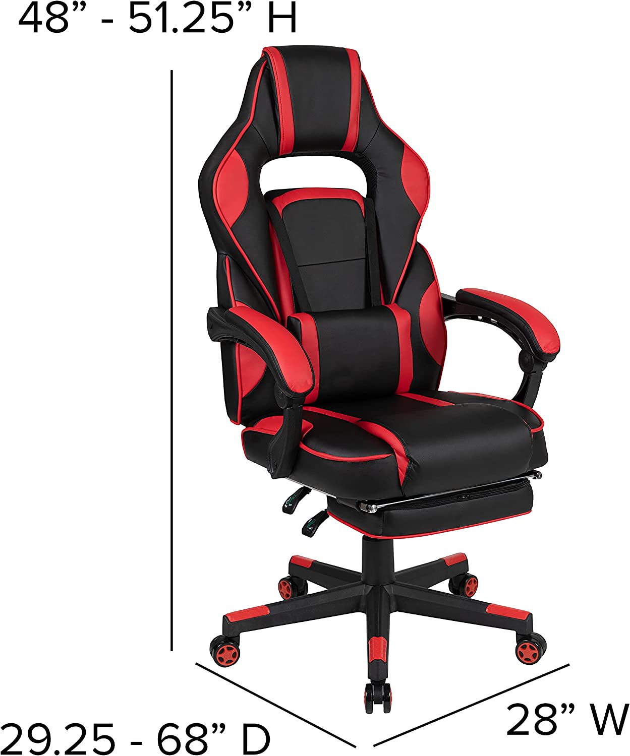 Flash Furniture Red Gaming Desk with Cup Holder/Headphone Hook & Red Reclining Back/Arms Gaming Chair with Footrest