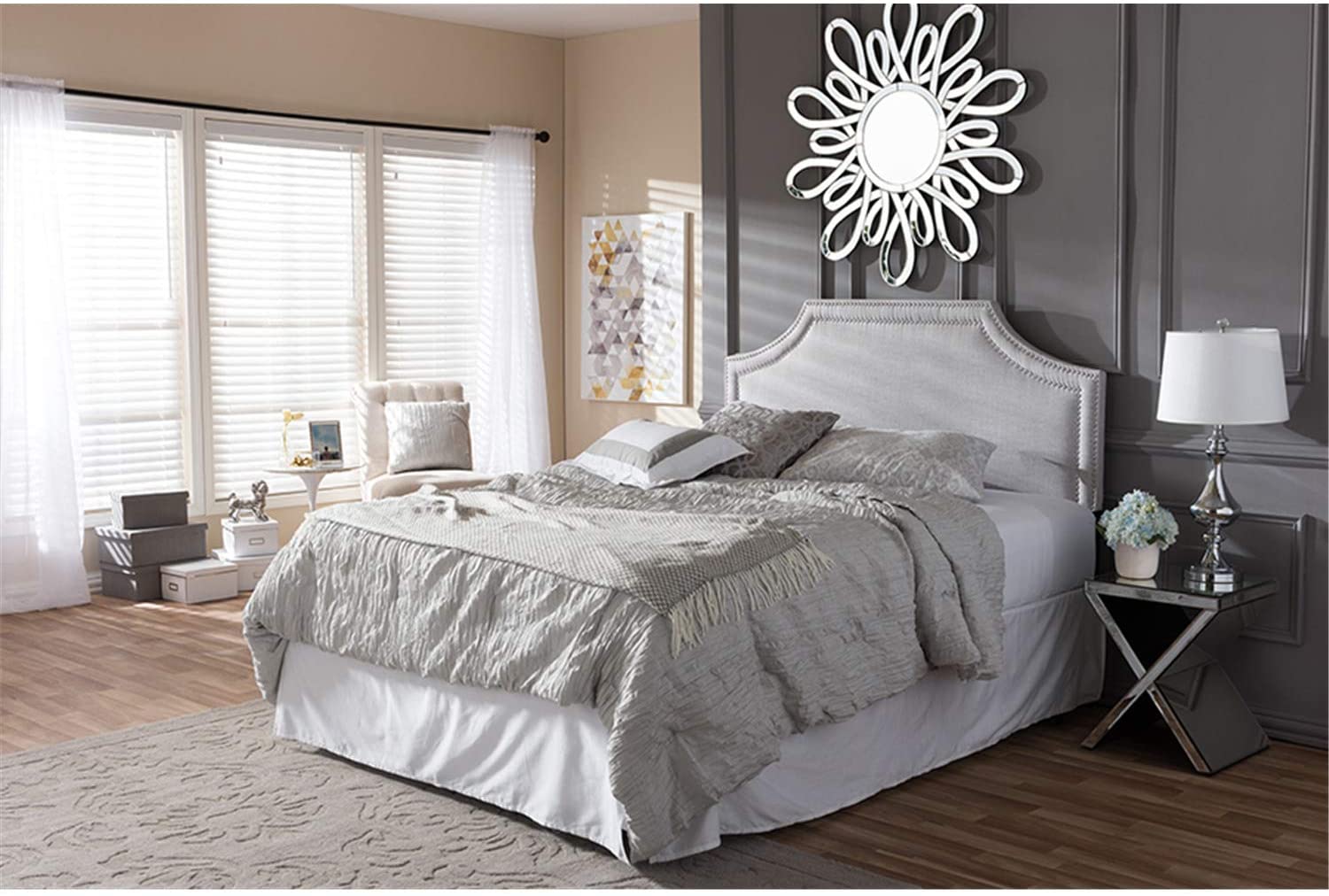 Featuring clean lines` subtle hues and a chic` laidback aesthetic` the Avignon headboard offers your bedroom interior simple` sleek elegance with a touch of trendy metallic. The cut-out corners channels the elegance of an iconic style icon with the Avign