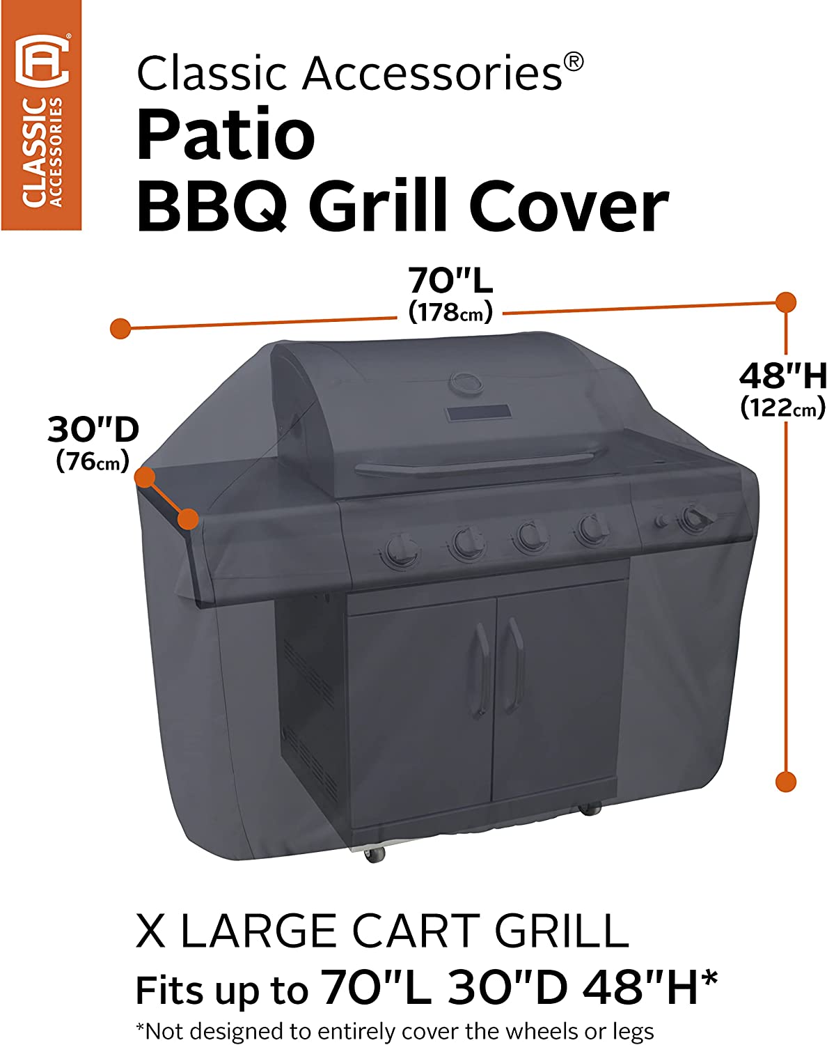 Classic Accessories Water-Resistant 70 Inch BBQ Grill Cover