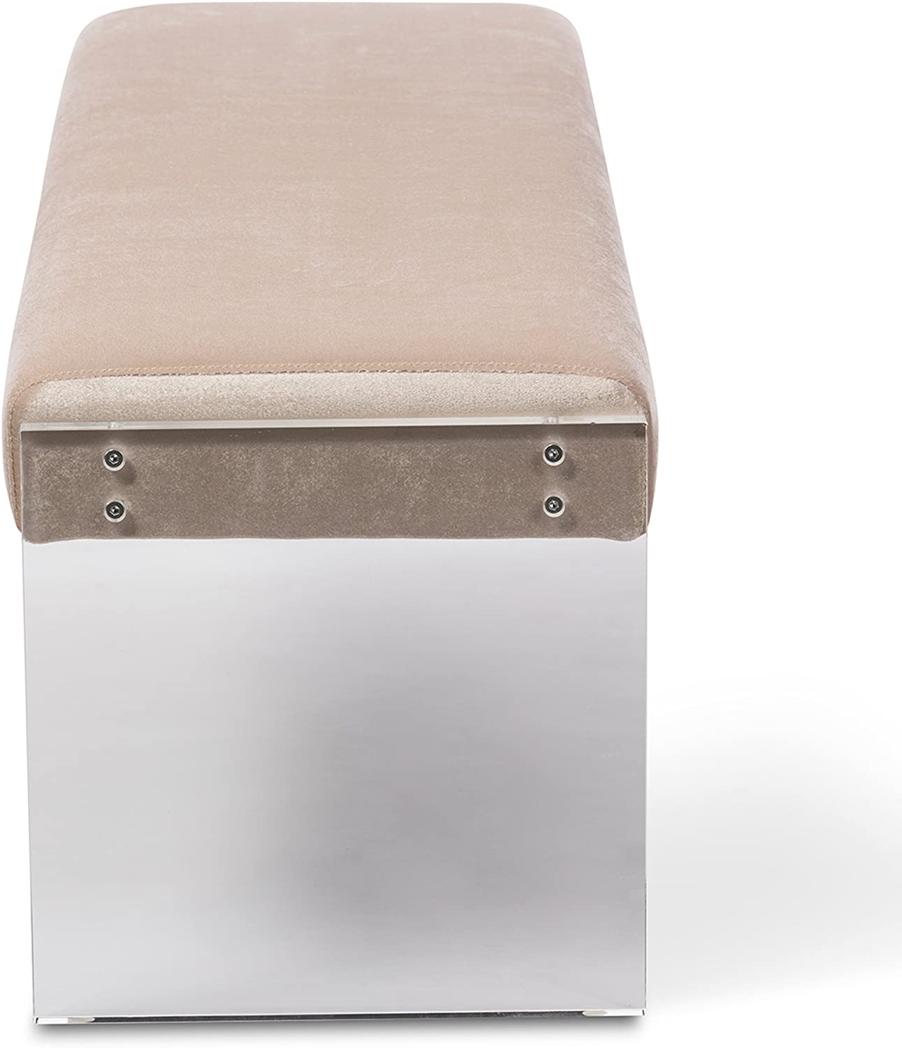 Baxton Studio Hildon Modern and Contemporary Microsuede Fabric Upholstered Luxe Bench with Paneled Acrylic Legs, Beige