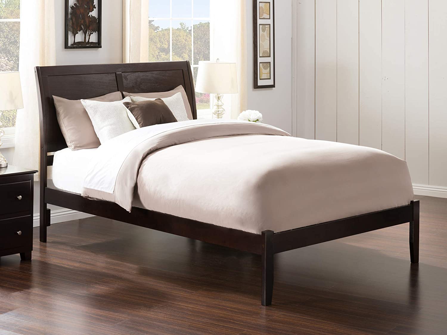 Atlantic Furniture Portland Platform Bed with Open Footboard and Turbo Charger, Queen, Espresso