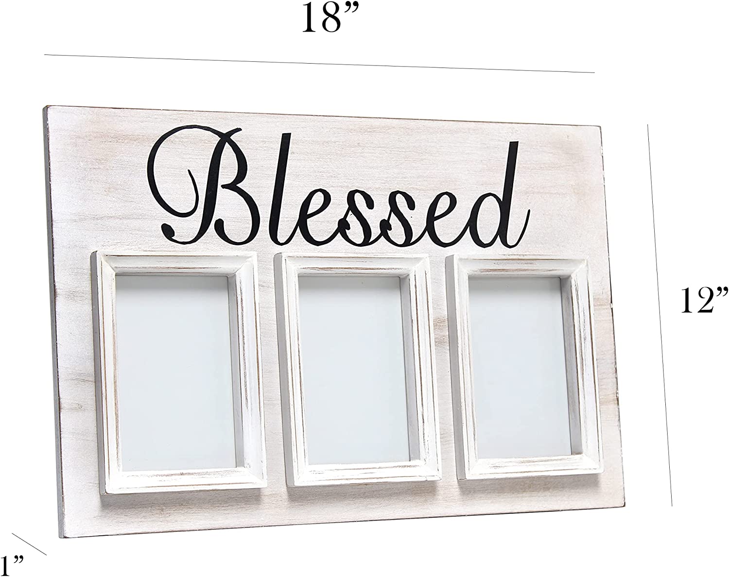Elegant Designs HG2002-WBL Rustic Farmhouse 3 Photo Collage Wood 4x6 Picture Frame, White Wash "Blessed"