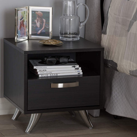 Baxton Studio Warwick 1 Drawer End Table in Dark Brown
