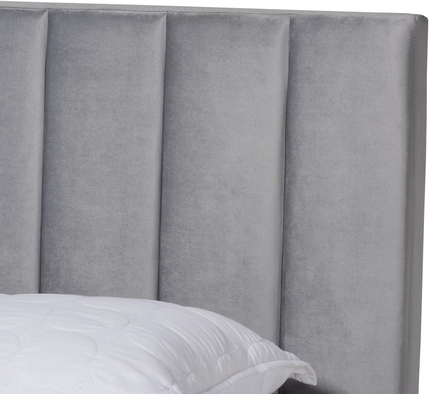 Wholesale Interiors Baxton Studio Clare Glam and Luxe Grey Velvet Fabric Upholstered Queen Size Panel Bed with Channel Tufted Headboard