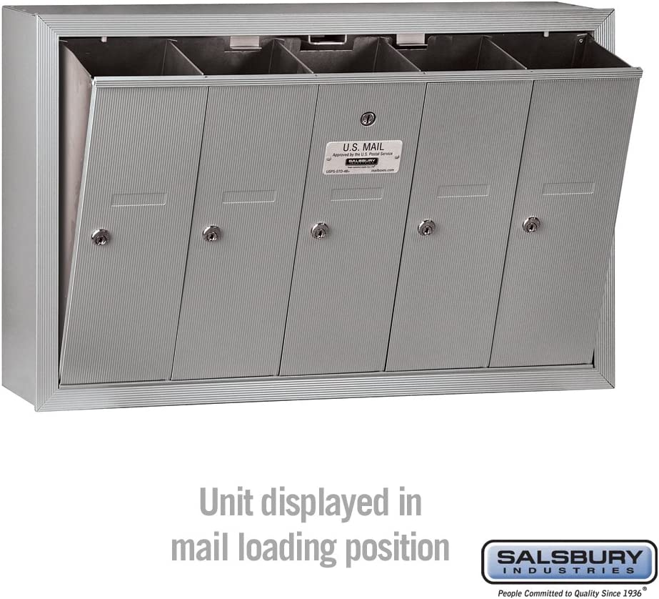 Salsbury Industries 3505ZSU Surface Mounted Vertical Mailbox with USPS Access and 5 Doors, Bronze