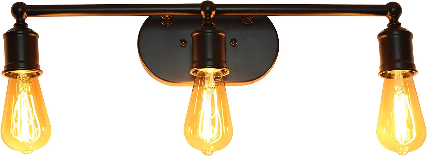 Elegant Designs VT1015-BLK 3 Light Edison Exposed Bulb Vanity Light, Matte Black