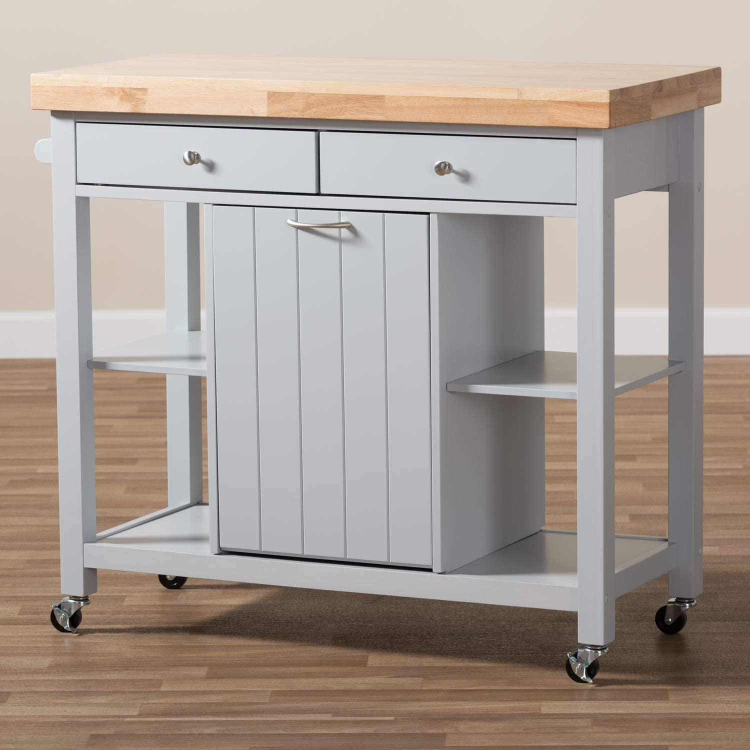 Baxton Studio Hayward Coastal and Farmhouse Light Grey Wood Kitchen Cart