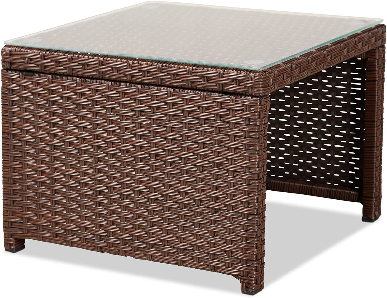 Baxton Studio Carlton Modern and Contemporary Sand Fabric Upholstered and Brown Finished Woven PE Rattan 3-Piece Outdoor Patio Lounge Set