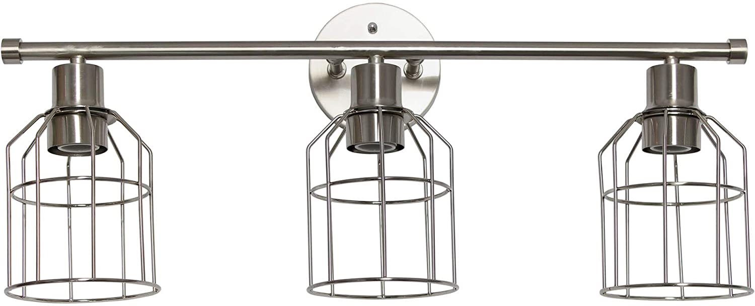 Lalia Home Industrial Bathroom Vanity Light with Open Wire Cage Shade in Brushed Nickel Finish