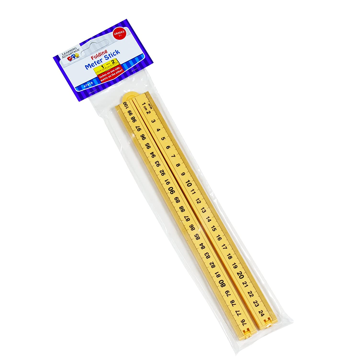 LEARNING ADVANTAGE Folding Meter Stick - Measure in Inches, Centimeters, Milimeters and Meters - Foldable Ruler for Metric and Imperial Measurement Systems