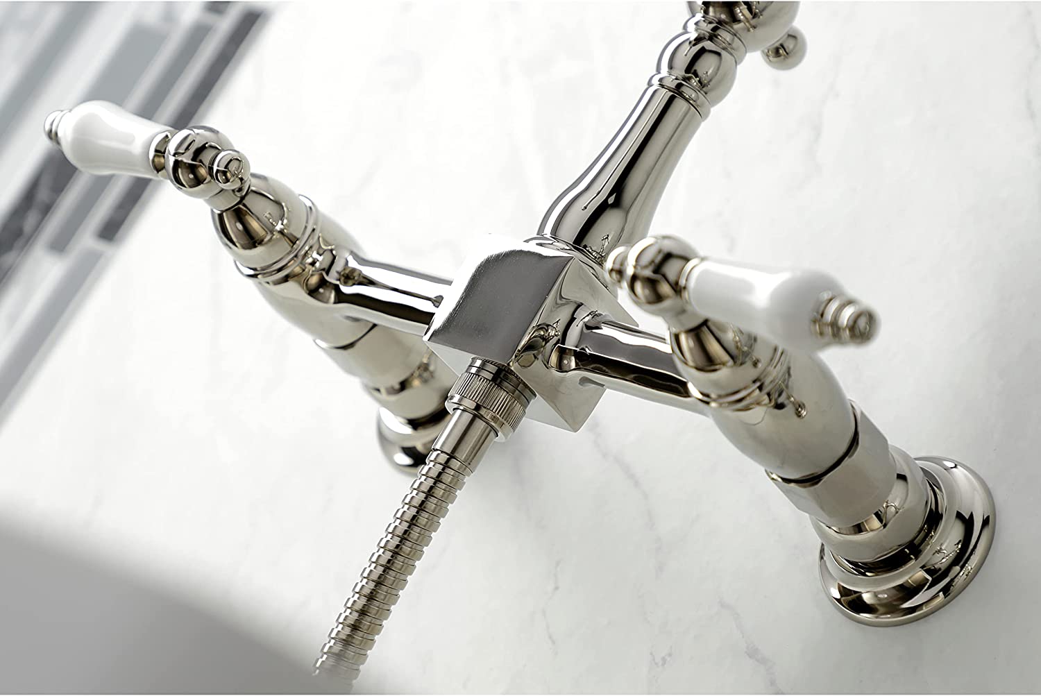 Kingston Brass KS1246PLBS Heritage Bridge Kitchen Faucet, Polished Nickel