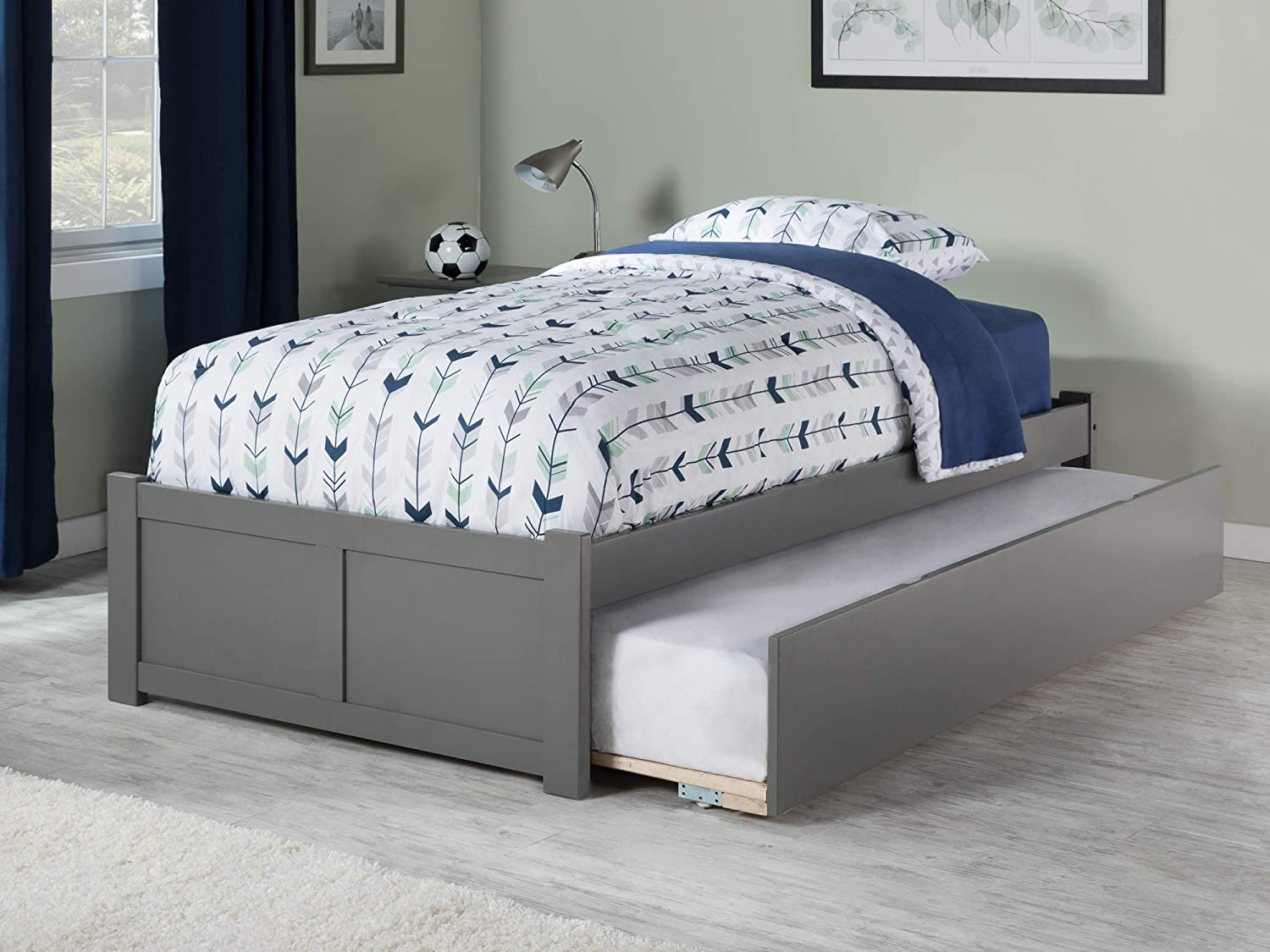 Concord Twin Extra Long Platform Bed with Footboard and Twin Extra Long Trundle in Grey