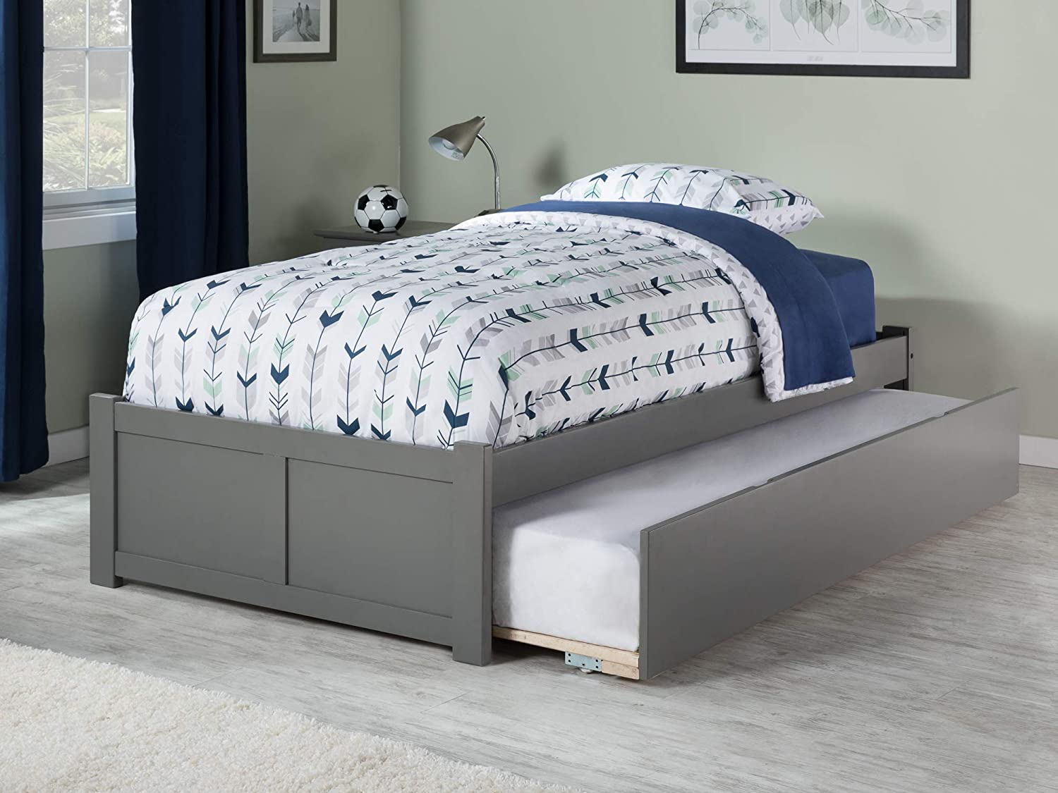 Atlantic Furniture Platform Flat Panel Foot Board and Twin Size Urban Trundle Bed, Grey