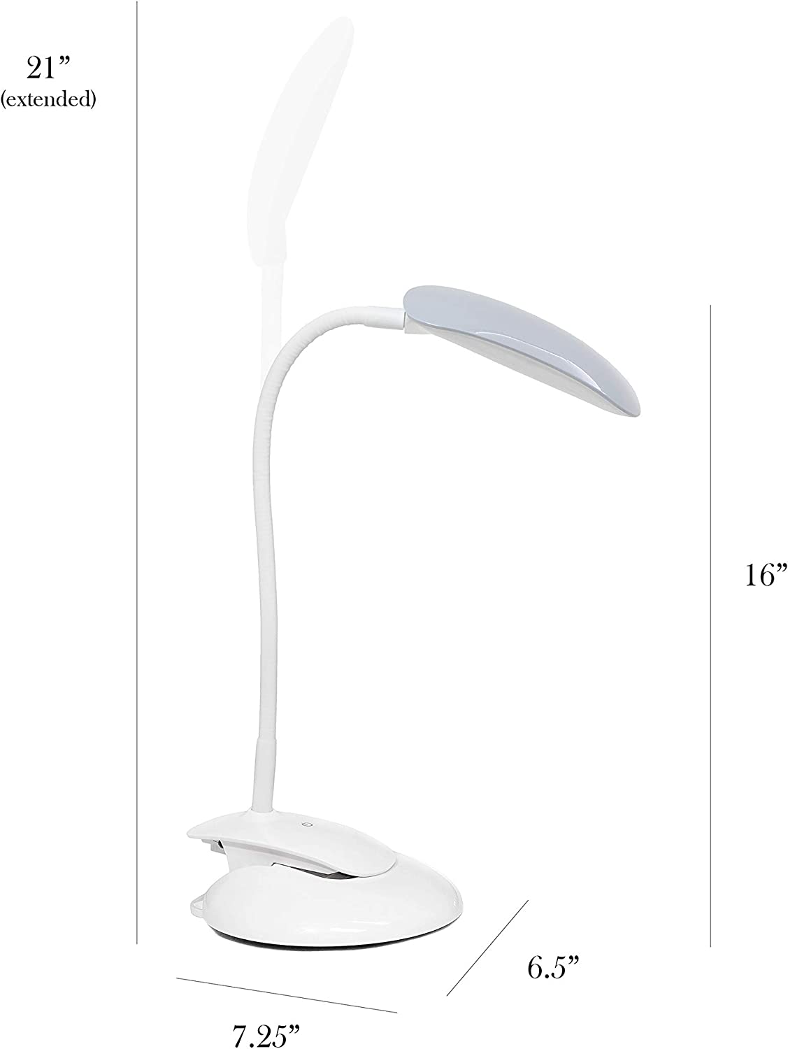 Simple Designs LD2021-GRY Flexi Rounded Clip Light LED Desk Lamp, Gray