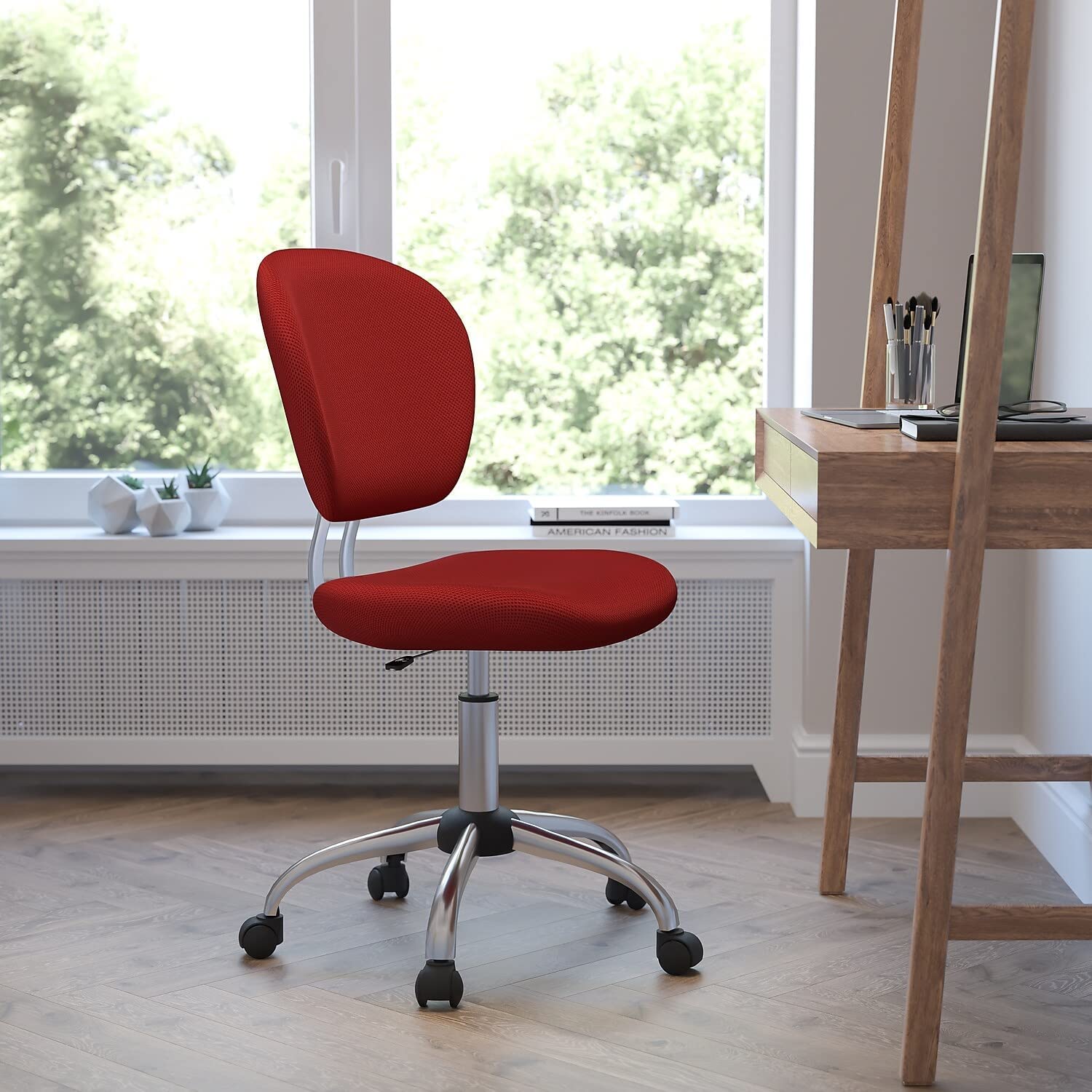 Flash Furniture Mid-Back Red Mesh Padded Swivel Task Office Chair with Chrome Base
