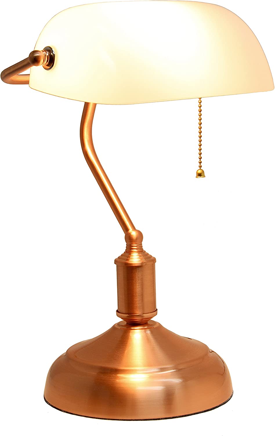 Simple Designs LT3216-RGD Executive Banker's Glass Shade, Desk Lamp, Rose Gold/White