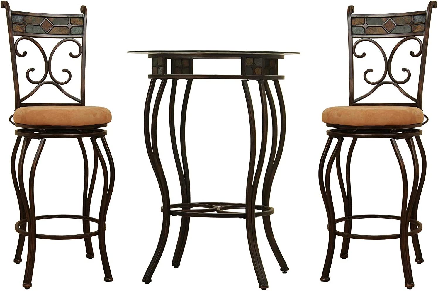 Boraam Beau Metal Counter Height 3-Piece Pub Set, 36-Inch, Black/Gold