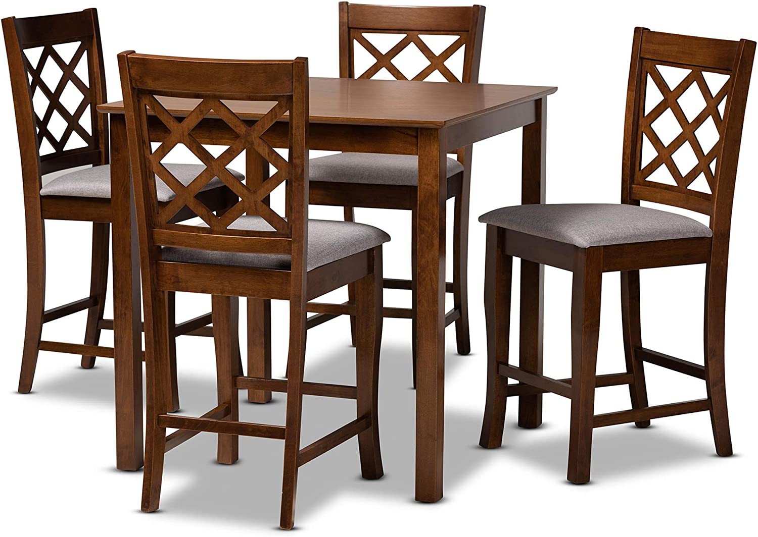 Baxton Studio Alora Modern and Contemporary Grey Fabric Upholstered Walnut Brown Finished 5-Piece Wood Pub Set