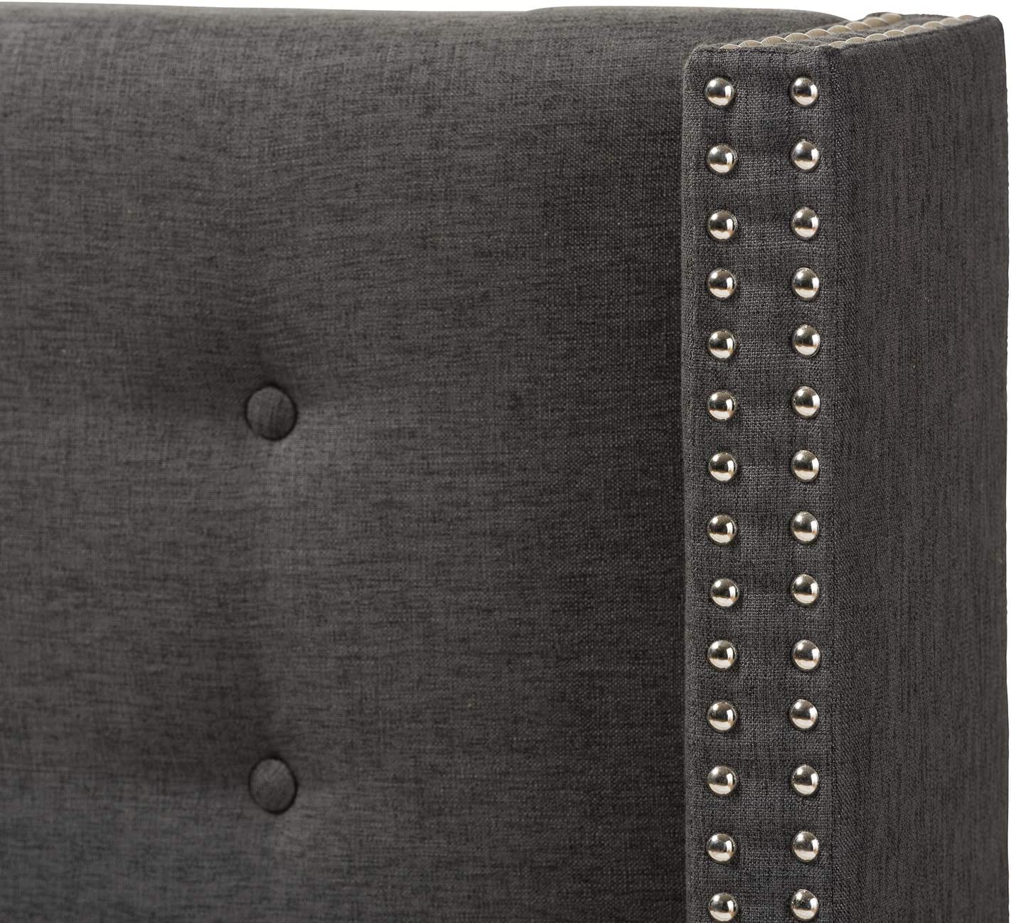 Baxton Studio Ginaro Modern And Contemporary Dark Grey Fabric Button-Tufted Nail head King Size Winged Headboard