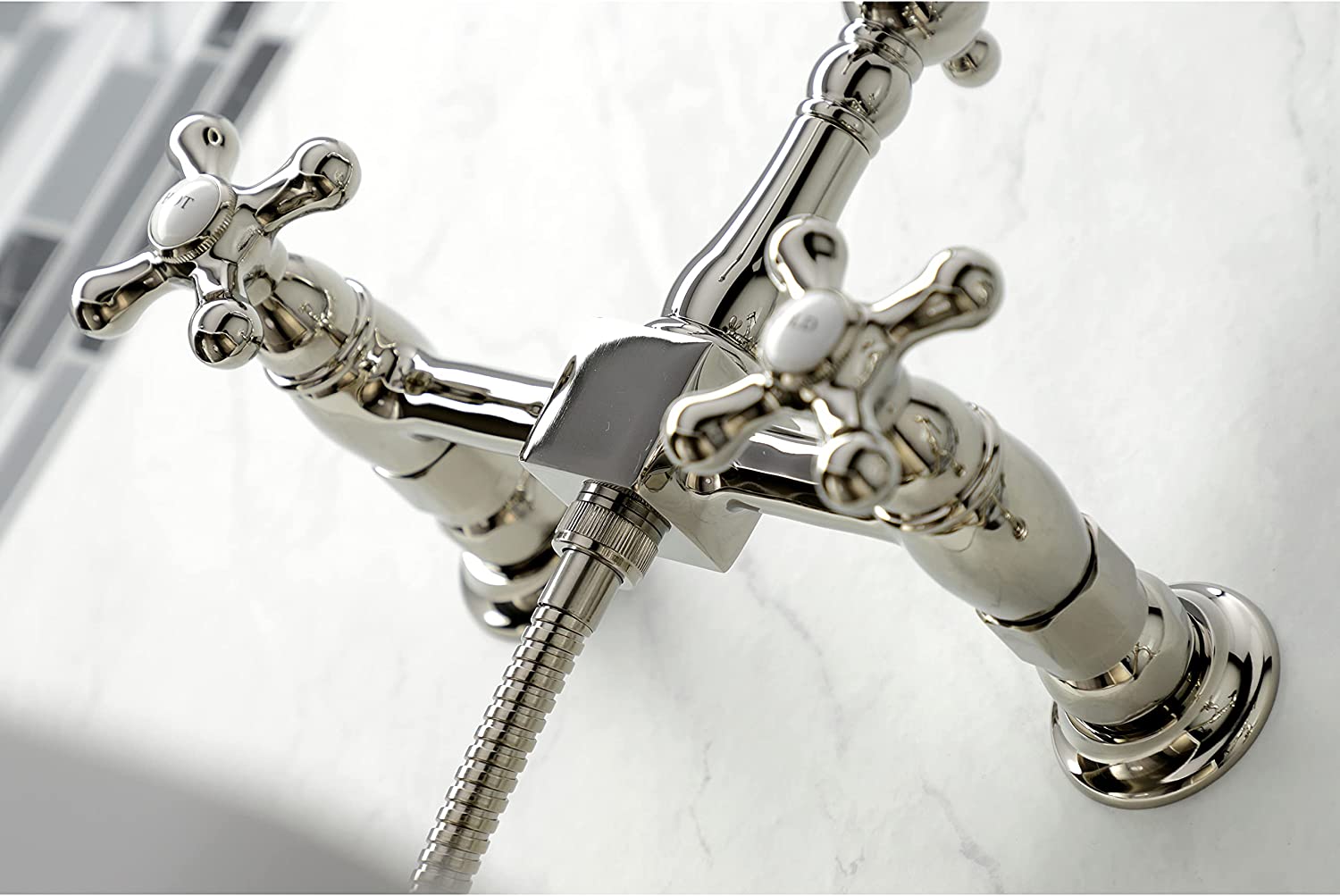 Kingston Brass KS1246AXBS Heritage Bridge Kitchen Faucet, Polished Nickel