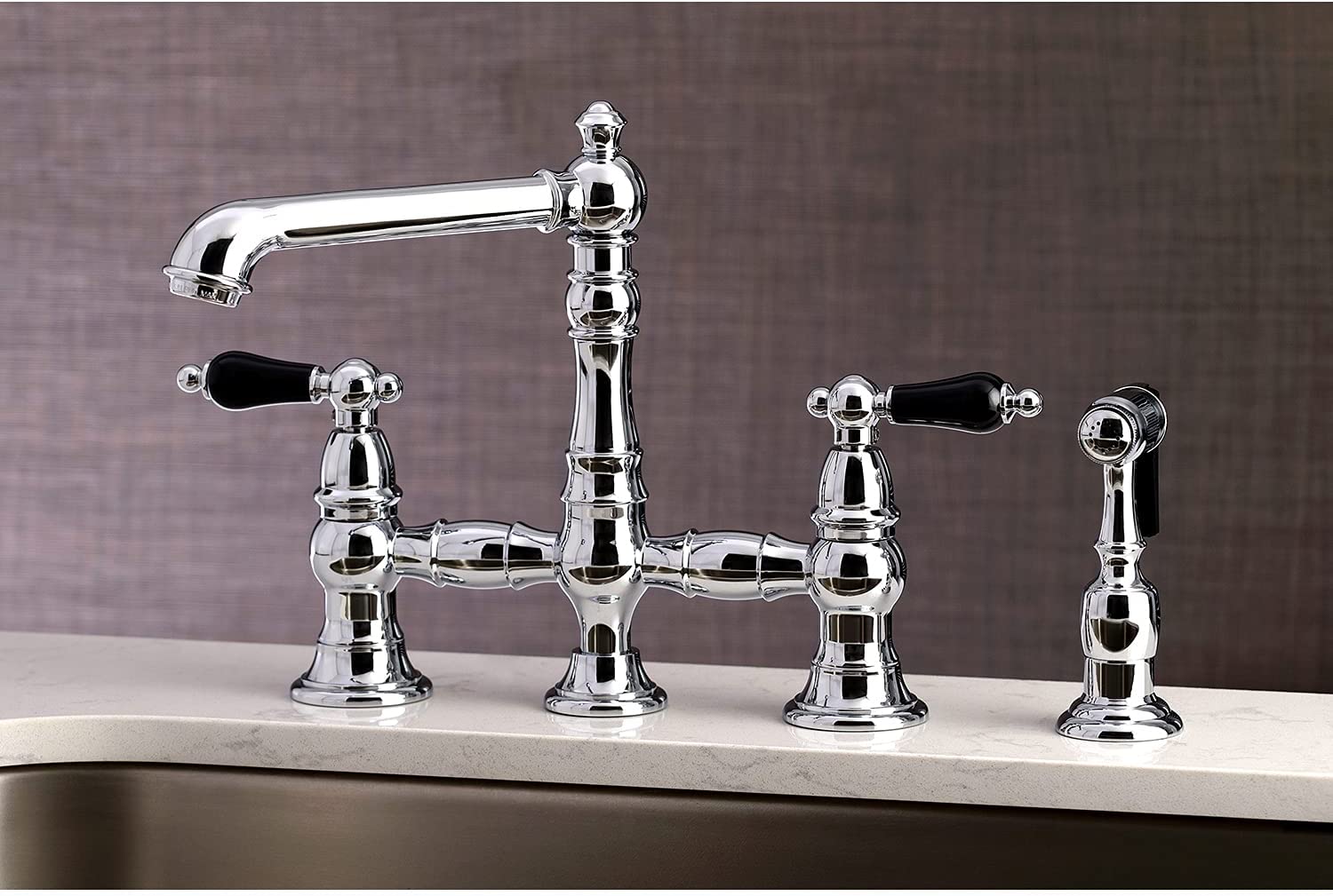 Kingston Brass KS7271PKLBS Duchess Bridge Kitchen Faucet, Polished Chrome