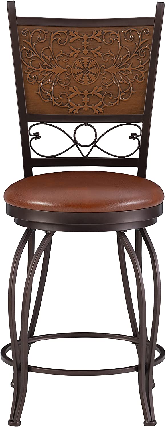 Powell Bronze with Muted Copper Stamped Back Counter Stool, 24&#34;