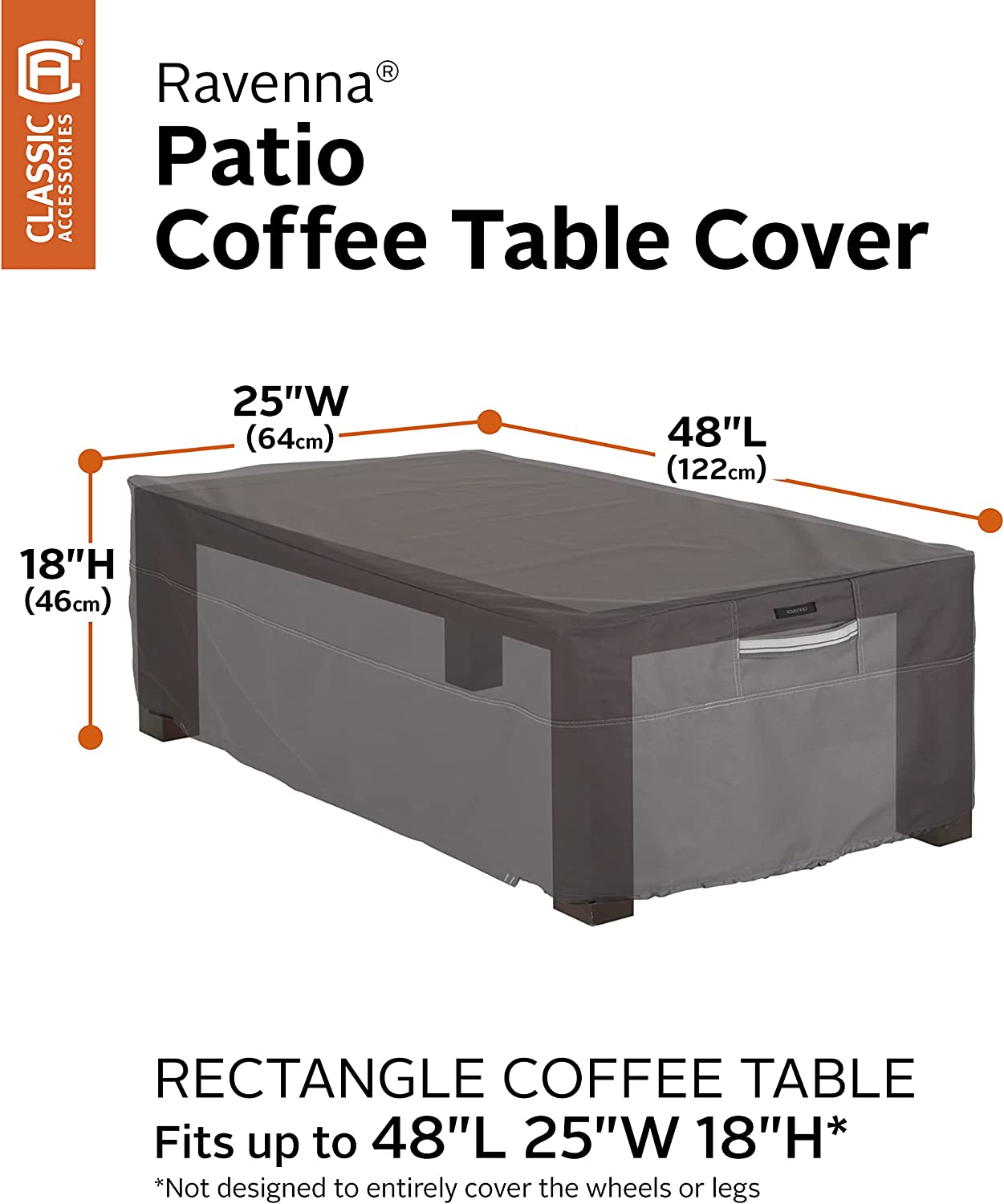 Classic Accessories Ravenna Water-Resistant 48 Inch Rectangular Patio Coffee Table Cover, Outdoor Table Cover