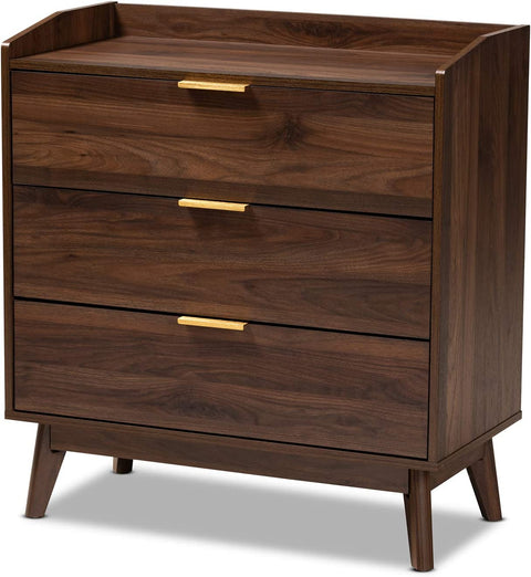 Baxton Studio Lena Mid-Century Modern Walnut Brown Finished 3-Drawer Wood Chest