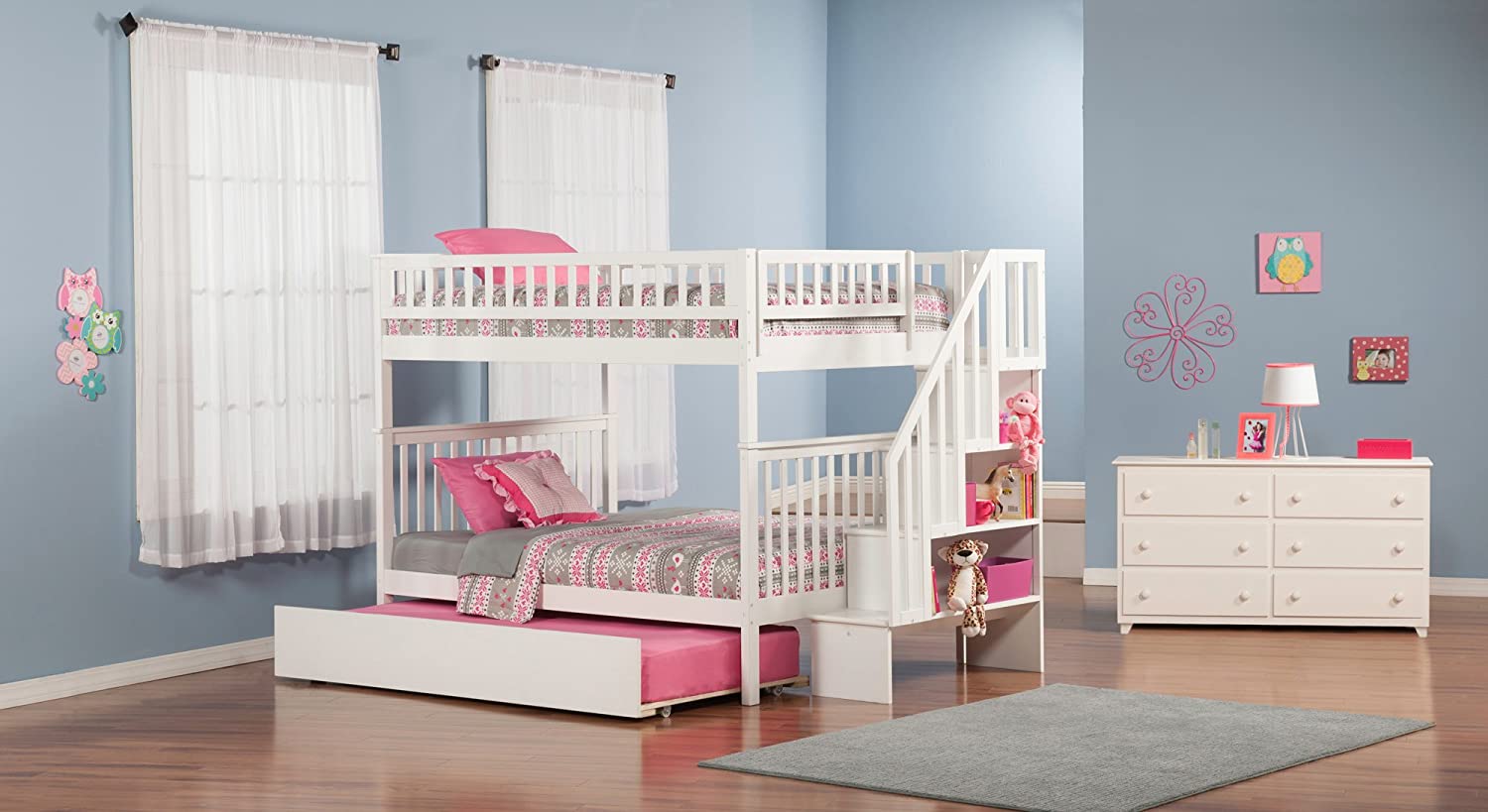 AFI Woodland Staircase Bunk Urban Trundle Bed, Full, White, Full/Full