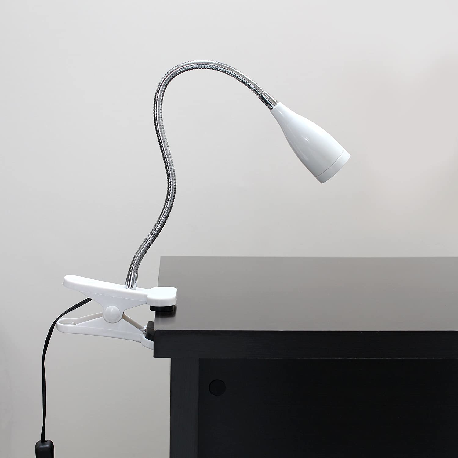 Simple Designs Flexible Gooseneck LED Clip Light Desk Lamp, White