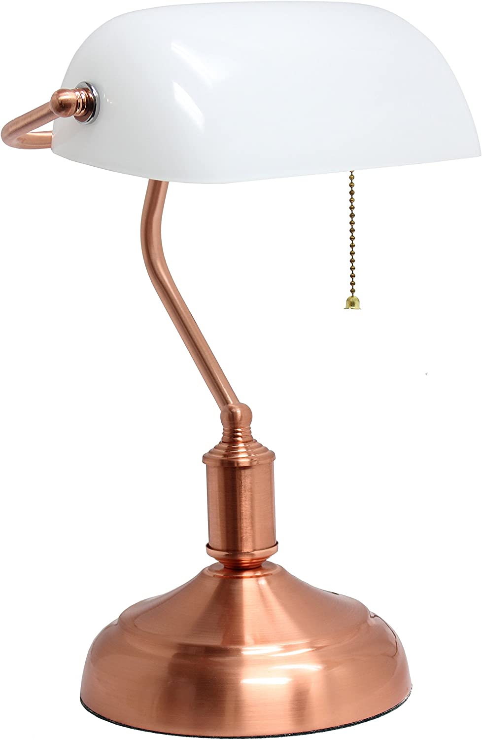 Simple Designs LT3216-RGD Executive Banker's Glass Shade, Desk Lamp, Rose Gold/White