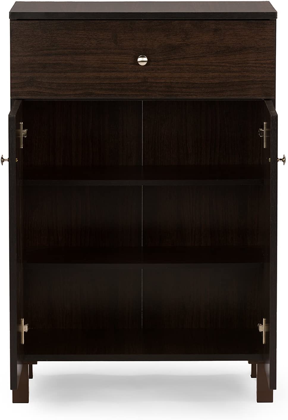 Baxton Studio Wholesale Interiors Felda Dark Brown Modern Shoe Cabinet with 2 Doors and Drawer