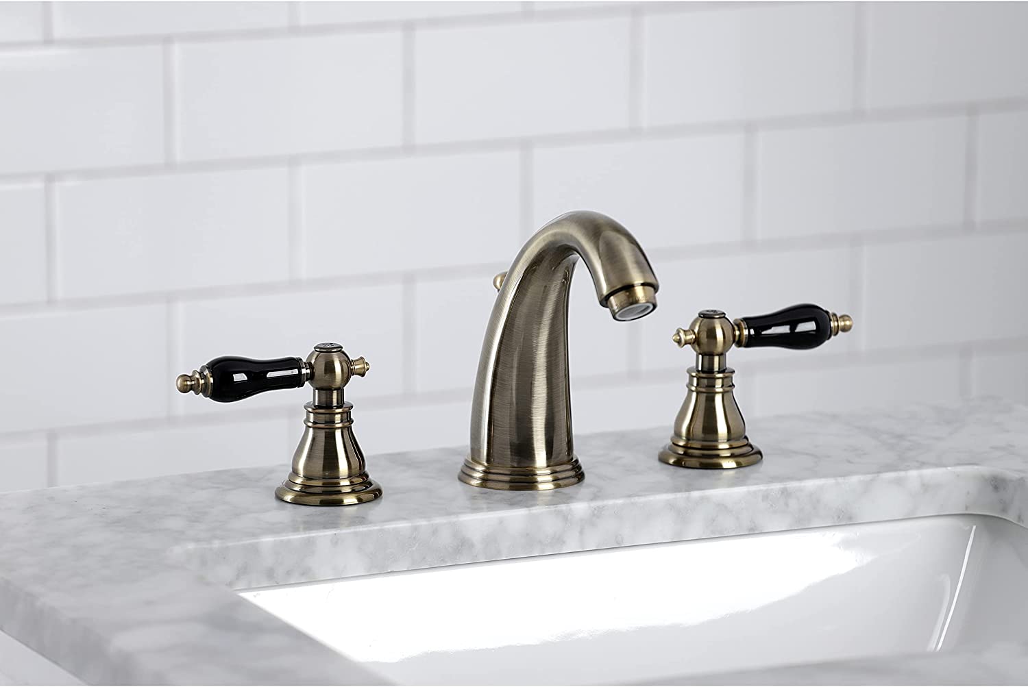 Kingston Brass KB983AKLAB Duchess Widespread Bathroom Faucet, Antique Brass