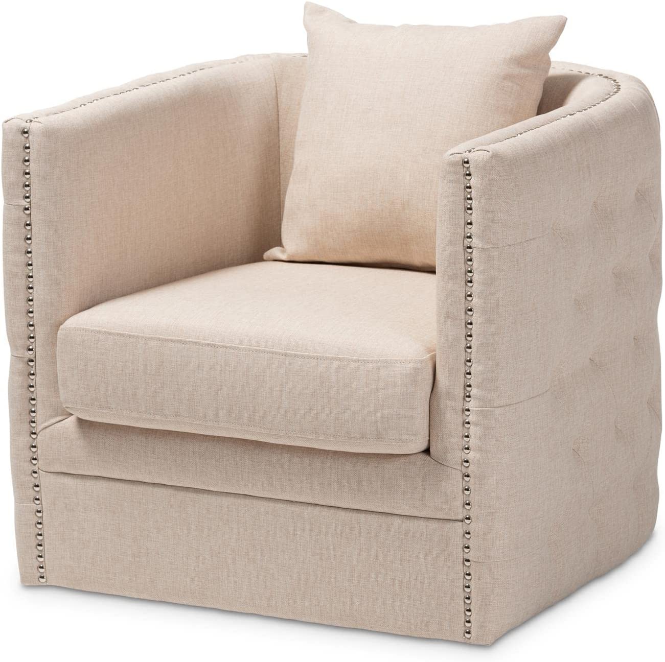 Baxton Studio Micah Modern and Contemporary Beige Fabric Upholstered Tufted Swivel Chair